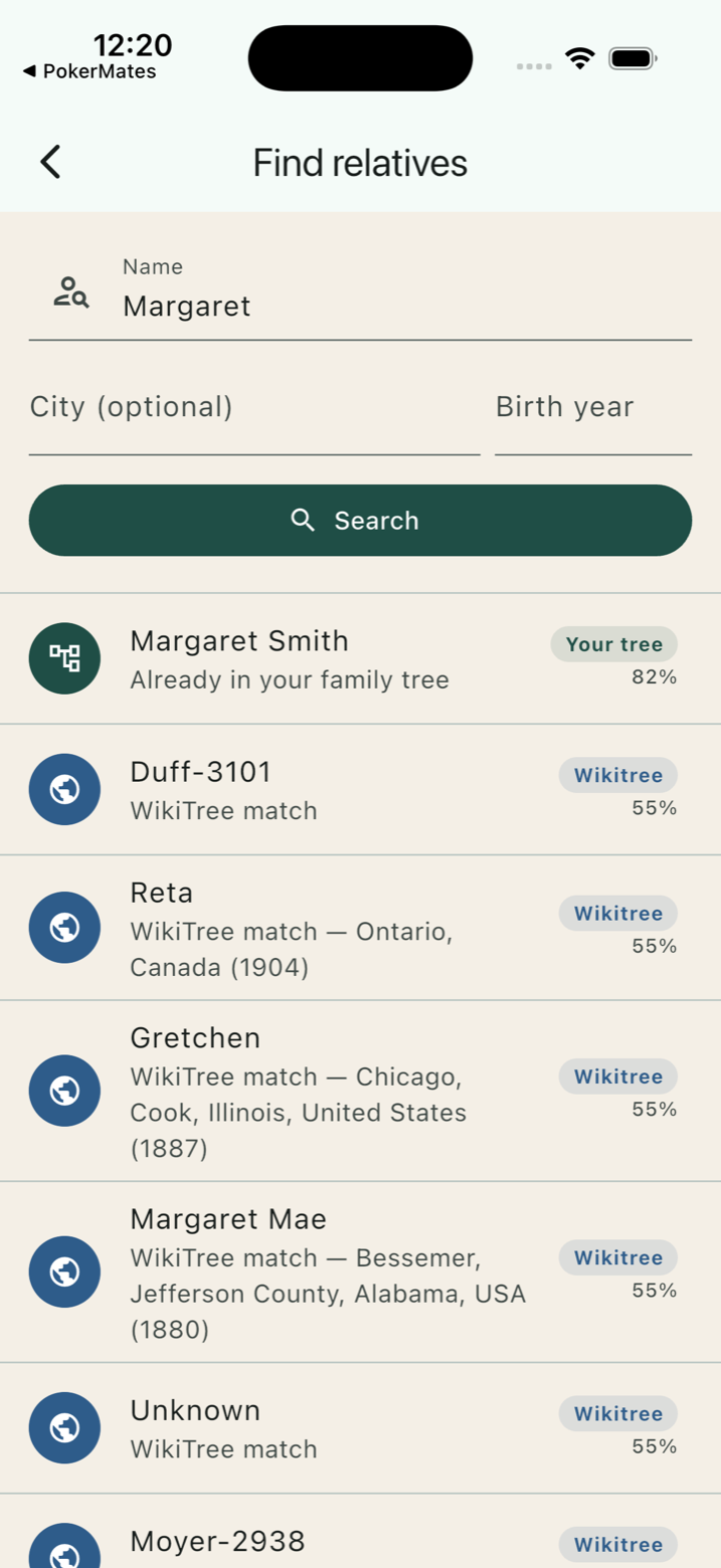 Kinfinder discovering relatives across your tree and WikiTree