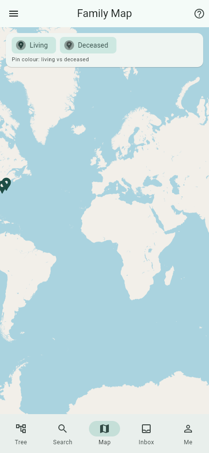 The KinHound family map — where your family lived and how they moved